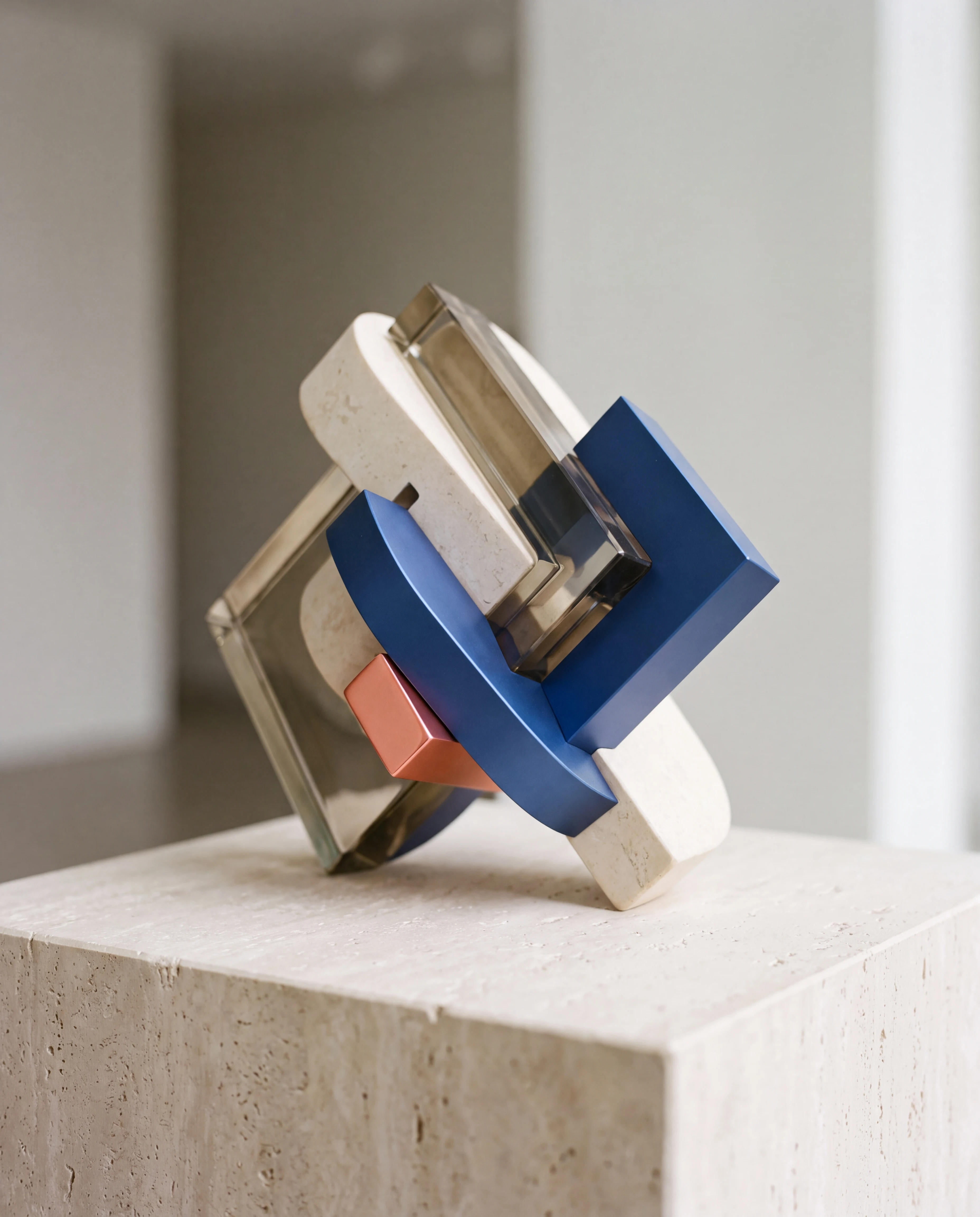 Objeto editorial combina piedra, vidrio, cobalto y coral mediante una misma lógica modular
